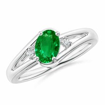 Authenticity Guarantee 
ANGARA 7x5mm Natural Emerald and Diamond Split Shank ... - £273.29 GBP+