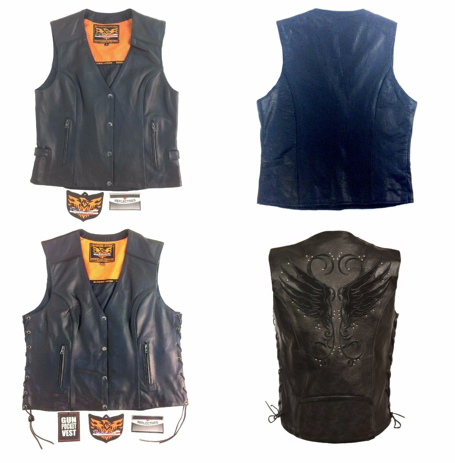 Primary image for ML-1293 Milwaukee Leather, Reflective Women's Biker Vest Buckle or Lace Side