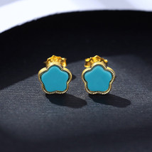 Five Plum Blossom Earrings 925 Silver Set Blue Turquoise Earrings Flower Exquisi - £14.85 GBP