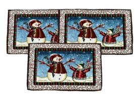 Christmas Snowmen Winter Tapestry Cloth Placemats 19 x 12 Inches Set of 3 - $8.69