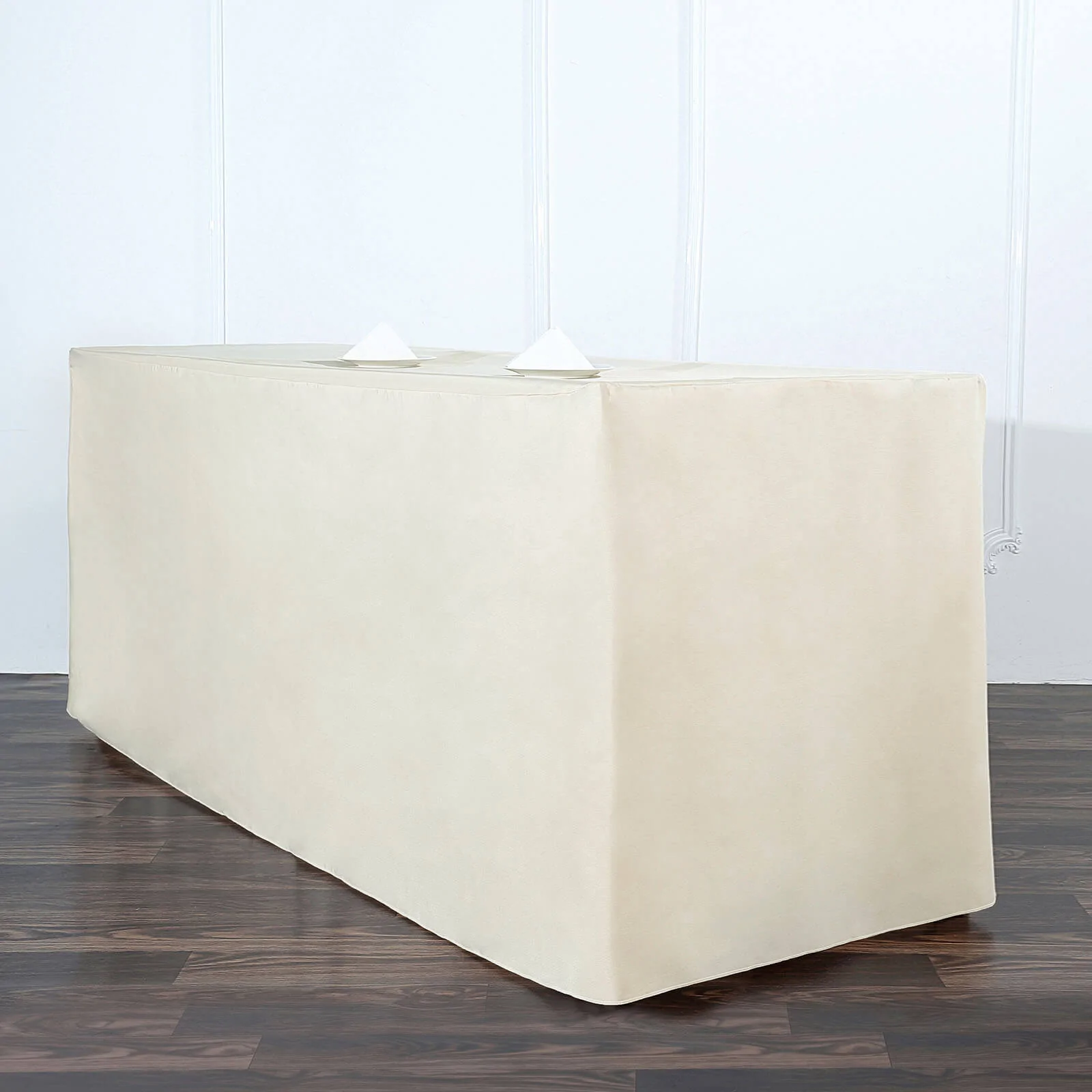 Beige - 6FT Rectangular Fitted Polyester Table Cover Wedding Party - $33.88