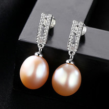 Pearl Earrings S925 Pure Inlaid 3A Zircon 9 Freshwater Pearl Women&#39;s Earrings Ea - £30.26 GBP