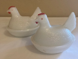 Vintage White Milk Glass Chicken Hen on Nest Lidded Candy Dish  - £13.29 GBP