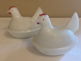 Vintage White Milk Glass Chicken Hen on Nest Lidded Candy Dish  - £12.68 GBP