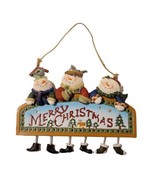 Vintage Snowman Merry Christmas Enameled Metal Wall Hanging Country Rust... - £14.21 GBP