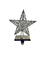 Metal Silver Tone Star Christmas Stocking Holder Hanger Mantle Glitter - £11.68 GBP