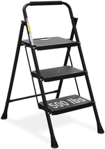 3 Step Ladder Folding Step Stool With Wide Anti-Slip Pedal 500lbs Black NEW - £63.69 GBP
