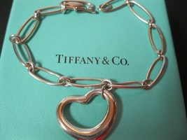 TIFFANY &amp;  CO Sterling Elsa Peretti Open Heart Paper Clip Link Bracelet - £195.89 GBP
