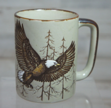 Vintage Otagiri Japan Bald Eagle Forest Mug 3 3/4&quot; Tall  Brown Rustic Cabin - $14.19