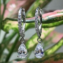 2.20Ct Pear Simulated Diamond 14K White Gold Plated Drop/Dangle Women&#39;s Earrings - £73.07 GBP