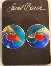 Laurel Burch Earrings Harlequin Bird Enamel Gold Tone Surgical Steel Posts 1988 - £26.15 GBP