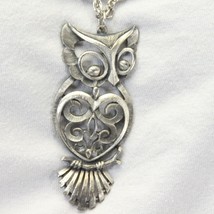 Torino Screech Horned Owl  24&quot; Pewter Heart Silver Tone Necklace - £13.92 GBP