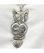 Torino Screech Horned Owl  24&quot; Pewter Heart Silver Tone Necklace - £14.12 GBP