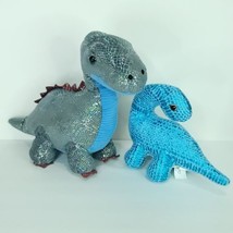 Blue Dragon &amp; Grey Red Dinosaur Plush Lot of 2 Stuffed Animal Shiny 11&quot; Hug Fun - £17.77 GBP