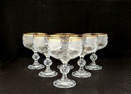 Bohemia Crystal QUEEN&#39;S LACE with Gold Trim Etched Champagne Sherbet Glasses (6) - £59.34 GBP