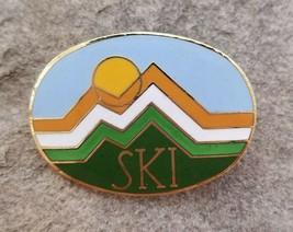 SKI Sun Rise Mountains Slopes Resort Travel Love Skiing Vintage Lapel Hat Pin - $6.99