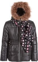 Rothschild Girls Black Puffer Jacket With Scarf and Faux Fur Trim, Size ... - $34.45