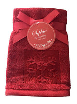 Snowflake Christmas Fingertip Towels Embellished Set of 2 Red Embossed - £29.07 GBP