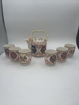 Chinese Tea Set Peking Opera Masks Porcelain Teapot 6 Cups - $44.55