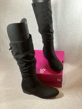 SO Boots Women Size 8.5 Faux Suede Knitted Lace Backing Knee-High Black New - £22.53 GBP