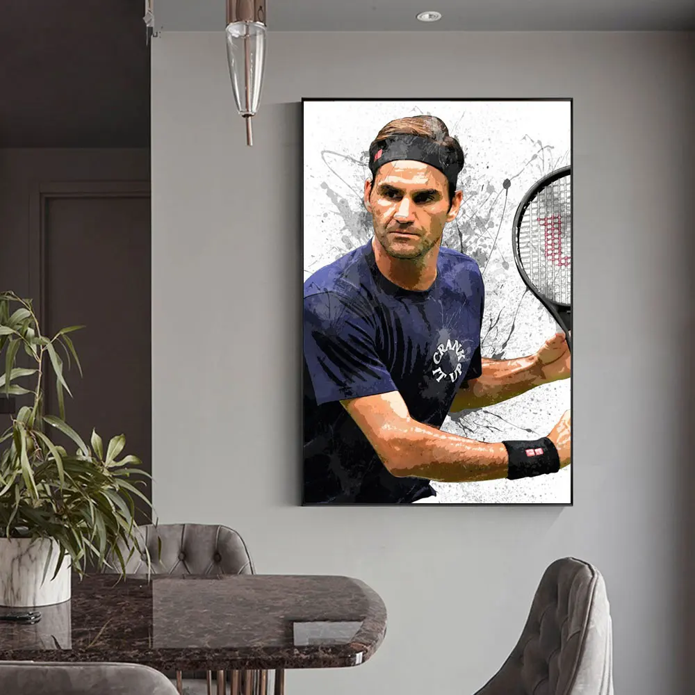 Sporting Famous Tennis Player Roger Federer Poster and Prints Wall Canvas Portra - £23.90 GBP