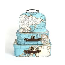 Sass &amp; Belle Set of 3 World Map Suitcases Storage Boxes  - £47.05 GBP