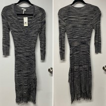 Max &amp; Cleo Gray Knit Nikki Wrap 3/4 Sleeve Fringe Sweater Dress Womens S... - £23.30 GBP
