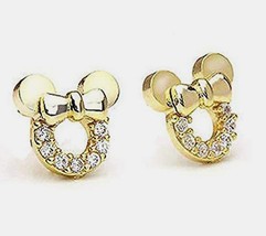 Simulated Zircon Women &amp; Girls Mouse Stud Earrings 14K Yellow Gold Plated - £16.92 GBP