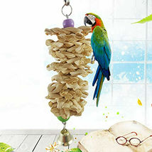 Pet Parrot Bird Grass Toys Wooden Chewing Bite Hanging Cage Bell Climb Chews Toy - £18.49 GBP