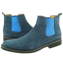 Blue Color Suede Leather Chelsea Jumper Slip Ons Party Wear Black Sole Men Boots - $159.99+