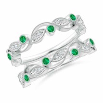 ANGARA Leaf Motif Emerald and Diamond Ring Wrap for Women in 14K Solid Gold - £876.31 GBP