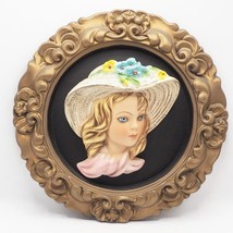 Vintage Chalkware Fille Femme Porte Un Fleur Capot Plaque Murale - £130.02 GBP