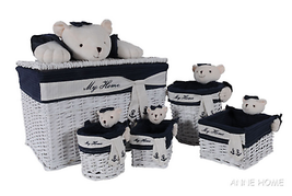 Anne Home Set Of 5 Rectangular Willow Storage Baskets With Bear Design - £201.90 GBP