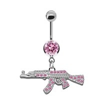 New Romantic Pink Belly Piercing Buckle Umbilical Nail Cat Head Dragonfly Pistol - £10.56 GBP