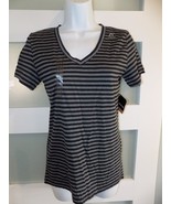 Reebok Sport Core Jersey V-Neck Striped Black T-Shirt Size XS Women&#39;s NEW - £15.50 GBP