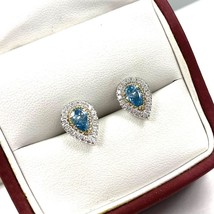 1.32CT Pera Laboratorio Crecido Diamante Azul Halo Dormilonas 14k Oro Bl... - £1,014.26 GBP