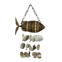 Large Woven Rattan Fish Shaped Capiz Shell Wind Chime 31 Inches High - $38.24