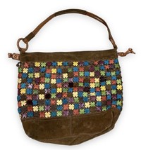 Lucky Brand Vintage Inspired Woven Circles Leather Suede Shoulder Bag Purse - $30.94