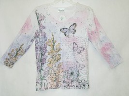 Cactus Bay Apparel Pink Purple White Butterfly Snapdragon Shirt Size Small - £19.57 GBP
