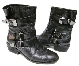 Makowsky Belted and Buckle Boots Leather Western Style Black Women&#39;s 7.5 M - £39.13 GBP