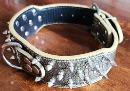 Teemerryca ~ Animal Print Wide Dog Collar ~ Spike Studs ~ Leather ~ Medium Breed - £17.88 GBP