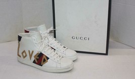 Authenticity Guarantee 
GUCCI 497101 Men&#39;s White Leather Loved Ace High Top S... - £486.70 GBP