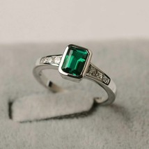 925 Sterling Silver Natural Certified 5.25 CT Emerald Solitaire Ring For Beloved - £36.93 GBP+