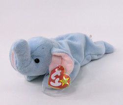 Ty Beanie Babies &quot;Peanut&quot; the Elephant 1995 With Tags and Protector Light Blue - £7.06 GBP