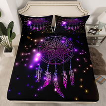 Dreamcatcher Fitted Sheet Boho Mandala Bedding Purple Dream Catcher Bed Sheet  - £23.98 GBP+