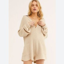 Free People Picnic Sweater Romper Small Natural Tan Knit Long Sleeve Bea... - $53.46