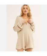 Free People Picnic Sweater Romper Small Natural Tan Knit Long Sleeve Bea... - £42.03 GBP
