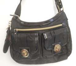 FRANCO SARTO Black Top Handle Multi-Pocket Handbag EUC Gold Tiger Stripe  - £50.83 GBP