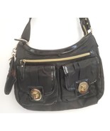 FRANCO SARTO Black Top Handle Multi-Pocket Handbag EUC Gold Tiger Stripe  - £50.41 GBP