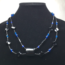 Black &amp; Blue Glass Beads Festoon Necklace 20&quot; - £11.00 GBP